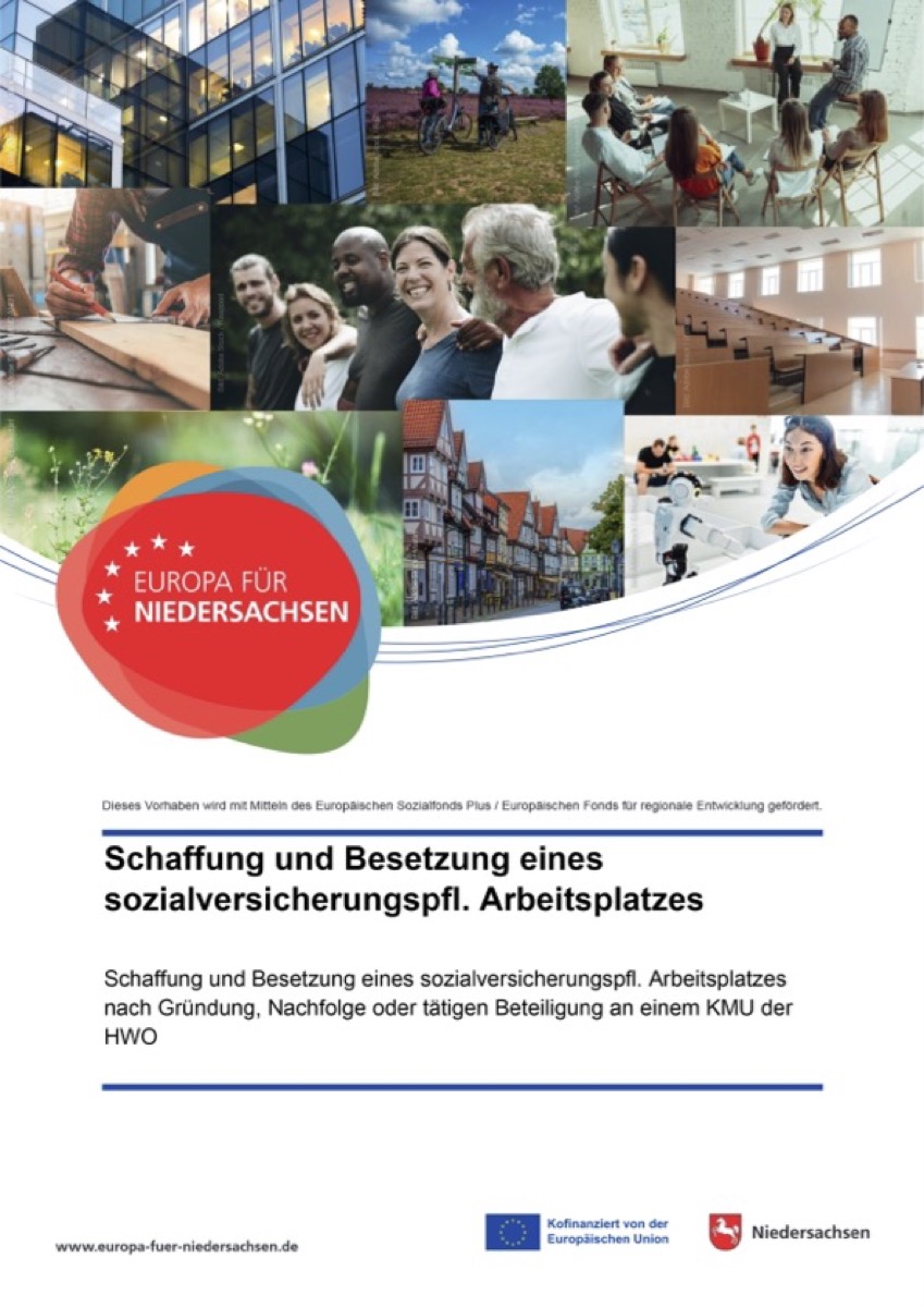 Förderplakat: Europa für Niedersachsen – Schaffung und Besetzung eines sozialversicherungspflichtigen Arbeitsplatzes